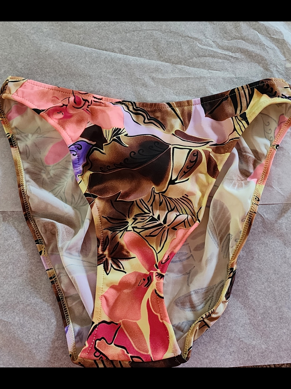 Floral Print One-Piece Swimsuit in Pink, Brown & Yellow
